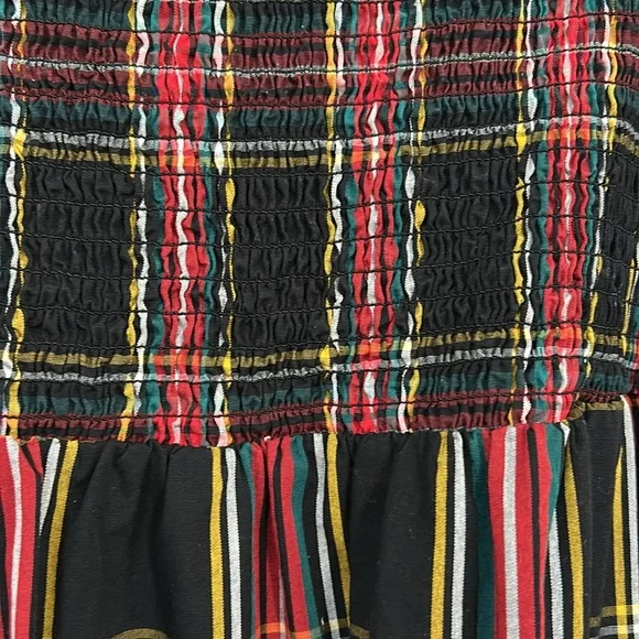 JCREW WOMENS PLAID SMOCKED COTTON POPLIN MIDI DRESS RED BLACK SZ MEDIUM - Picture 6 of 13
